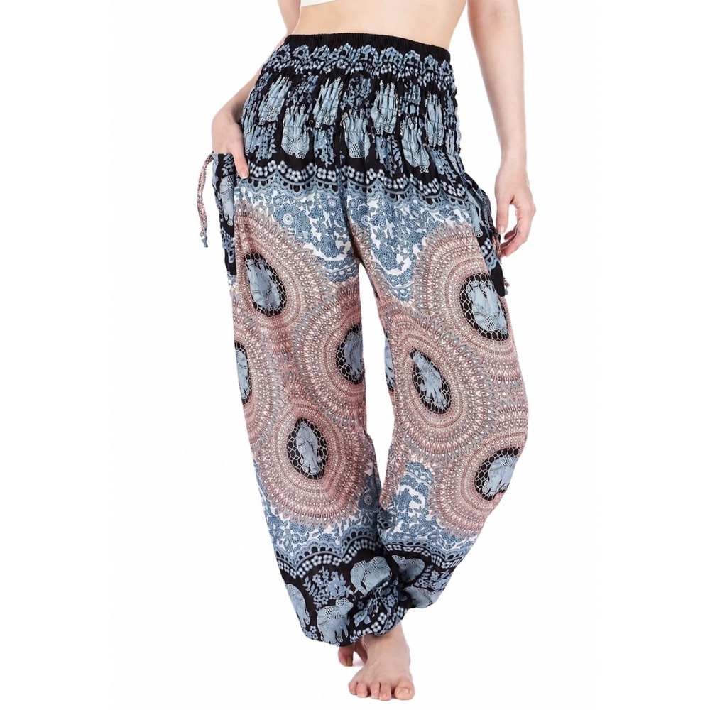 Bohemian Festival Mandala Baggy Harem Pants Size S-L Hippie Chic Smocked Waist